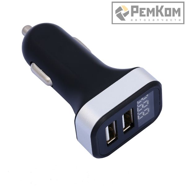 Автомобильная зарядка на 2 USB 3.1А+3.1А с вольтметром РемКом